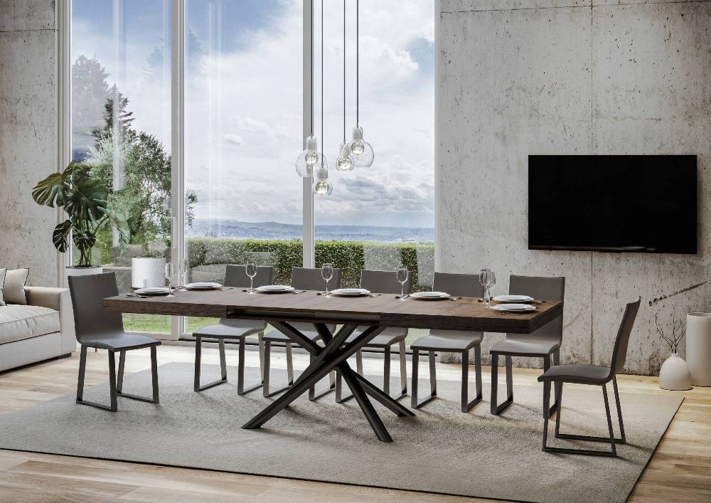 Itamoby Tavolo Famas Allungabile Piano Noce 90×160 Allungato 264 Telaio Antracite