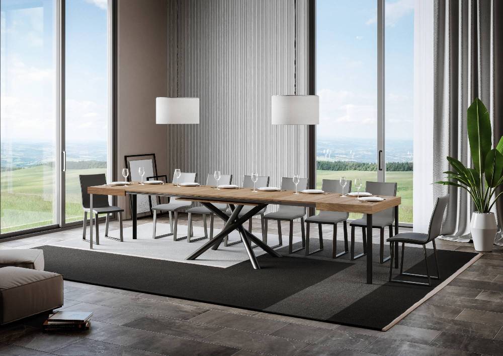 Itamoby Tavolo Famas Allungabile Piano Quercia Natura 90×130 Allungato 390 Telaio Antracite