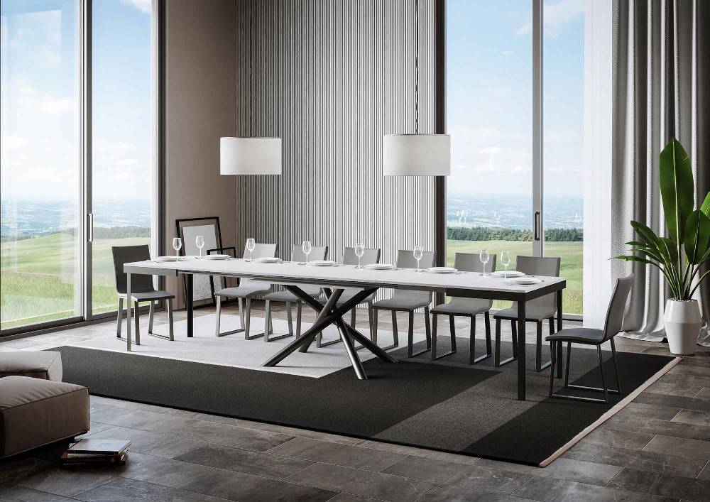 Itamoby Tavolo Famas Evolution Piano Bianco Frassino 90×120 Allungato 380 Telaio Antracite