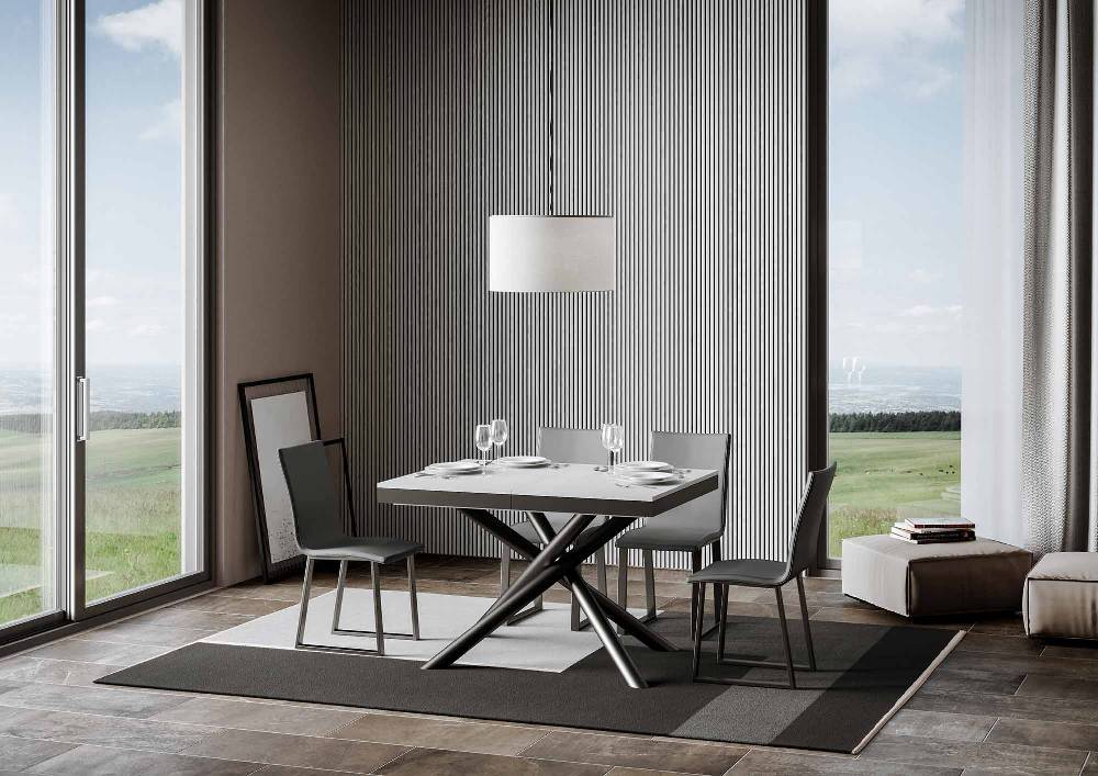 Itamoby Tavolo Famas Evolution Piano Bianco Frassino 90×120 Allungato 224 Telaio Antracite