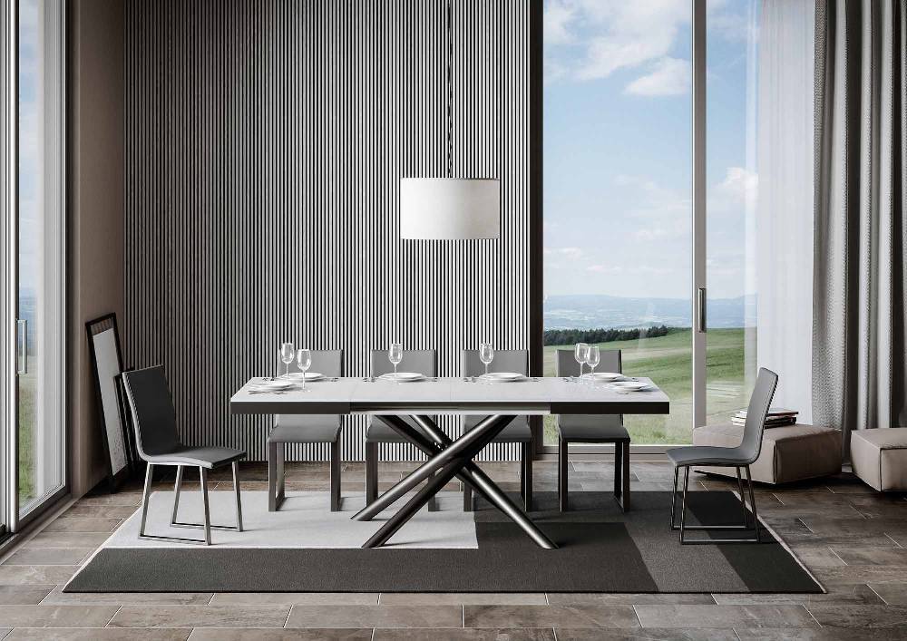 Itamoby Tavolo Famas Evolution Piano Bianco Frassino 90×120 Allungato 224 Telaio Antracite