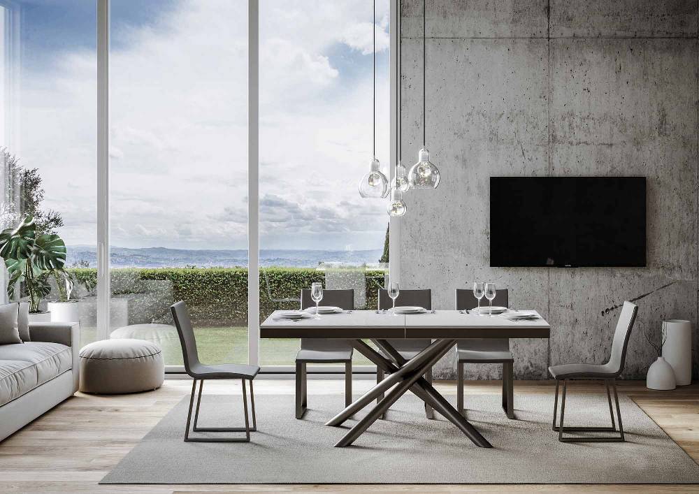 Itamoby Tavolo Famas Evolution Piano Bianco Frassino 90×160 Allungato 264 Telaio Antracite