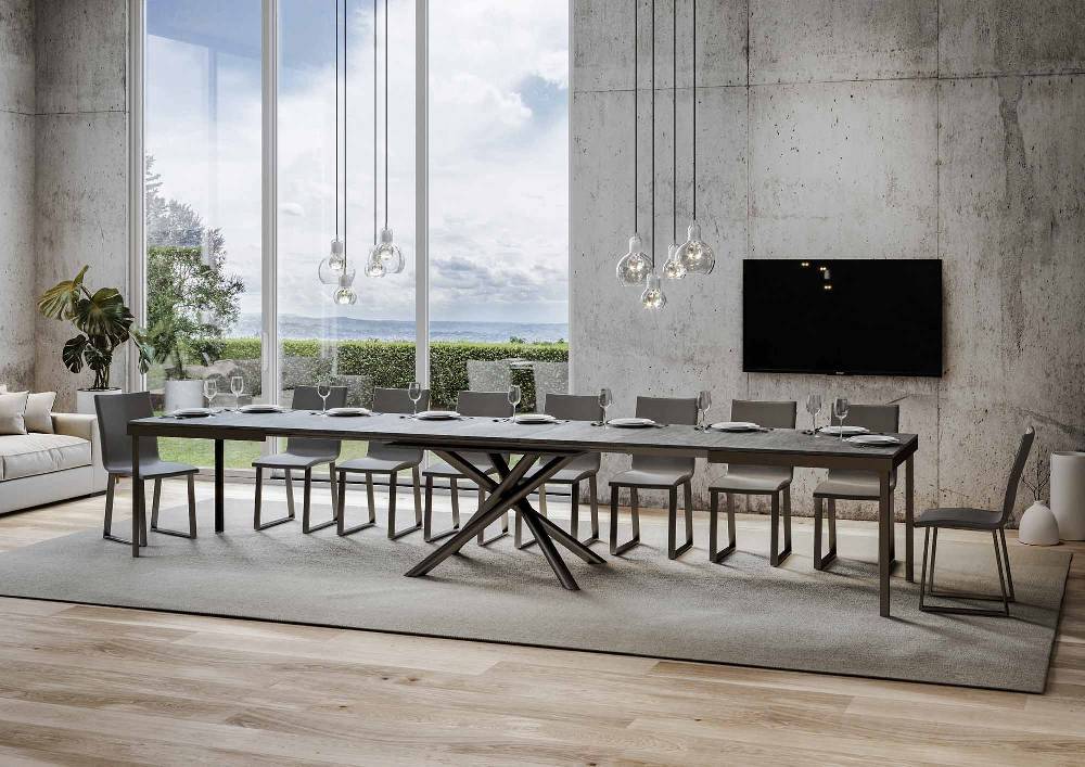 Itamoby Tavolo Famas Evolution Piano Cemento 90×160 Allungato 420 Telaio Antracite