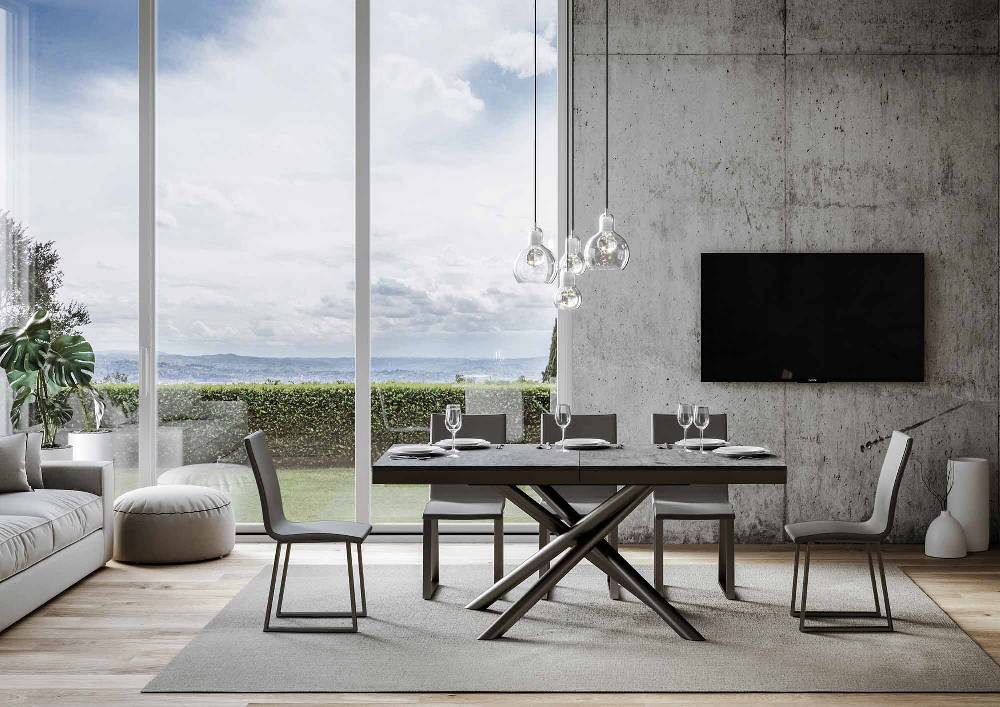 Itamoby Tavolo Famas Evolution Piano Cemento 90×180 Allungato 284 Telaio Antracite