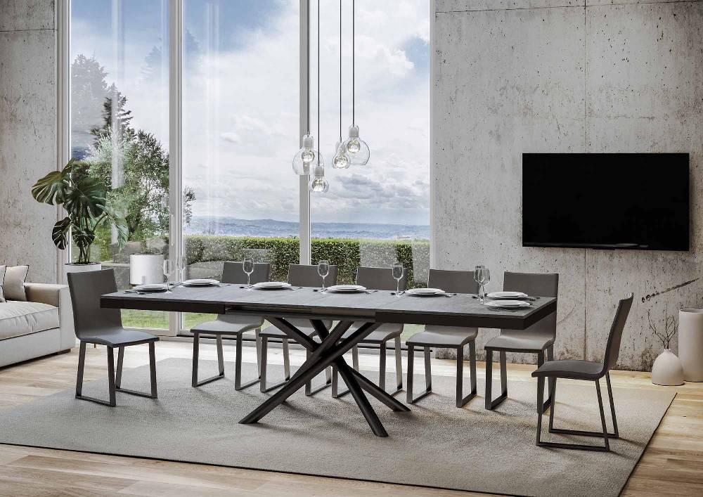 Itamoby Tavolo Famas Evolution Piano Cemento 90×180 Allungato 284 Telaio Antracite