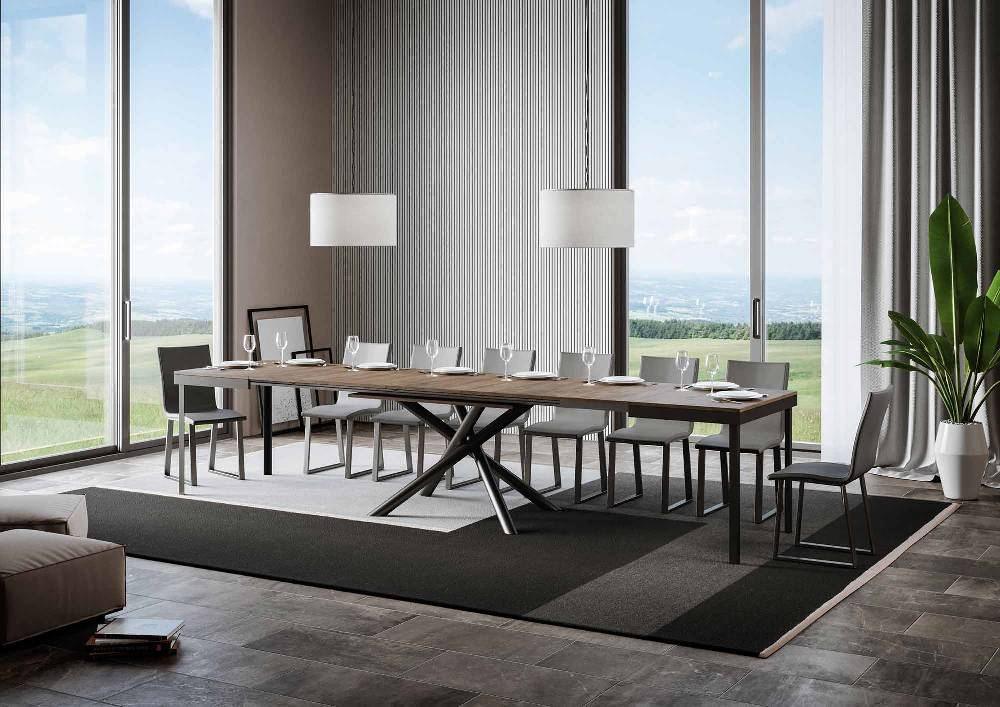 Itamoby Tavolo Famas Evolution Piano Noce 90×120 Allungato 380 Telaio Antracite