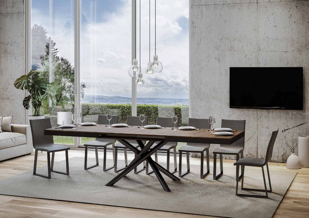 Itamoby Tavolo Famas Evolution Piano Noce 90×160 Allungato 420 Telaio Antracite