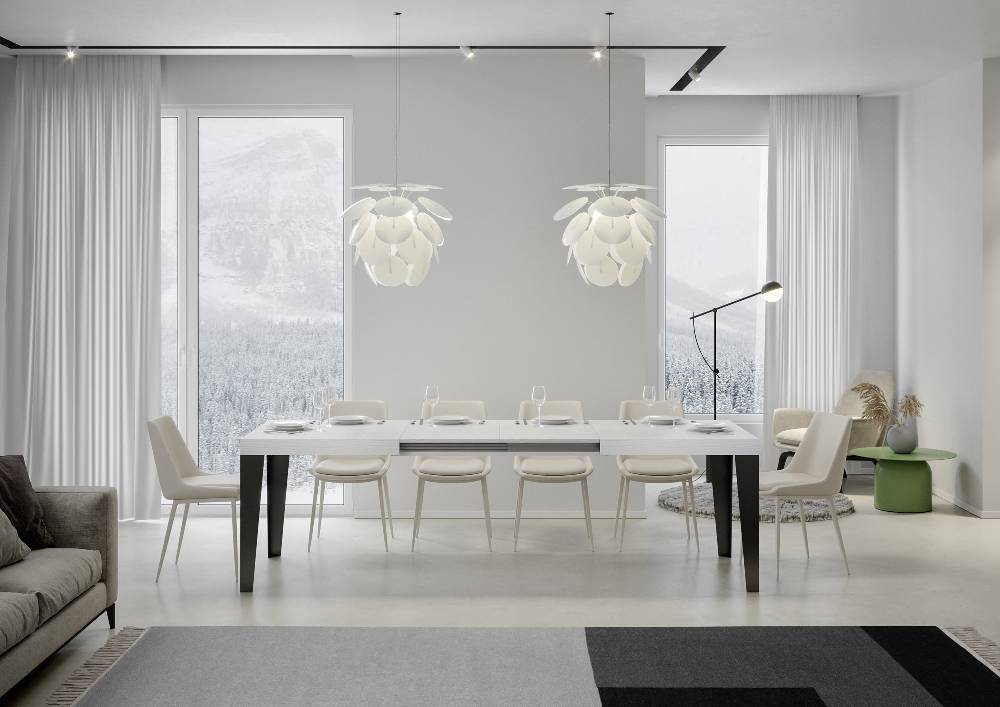 Itamoby Tavolo Flame Allungabile Piano Bianco Frassino 90×160 Allungato 420 Telaio Antracite