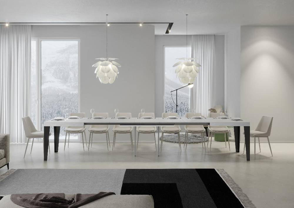 Itamoby Tavolo Flame Allungabile Piano Bianco Frassino 90×160 Allungato 420 Telaio Antracite