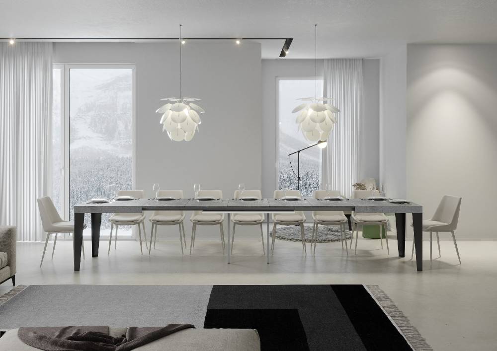 Itamoby Tavolo Flame Allungabile Piano Cemento 90×160 Allungato 420 Telaio Antracite