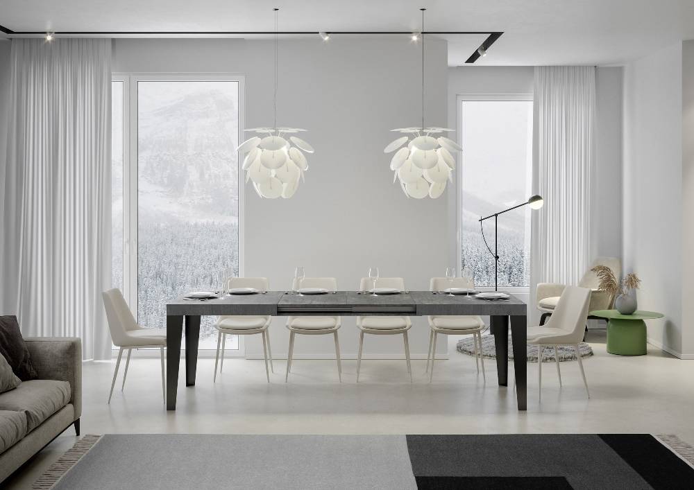 Itamoby Tavolo Flame Allungabile Piano Cemento 90×180 Allungato 440 Telaio Antracite