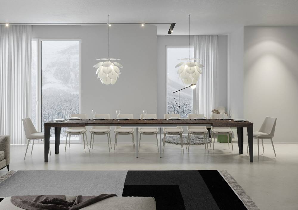 Itamoby Tavolo Flame Allungabile Piano Noce 90×160 Allungato 420 Telaio Antracite