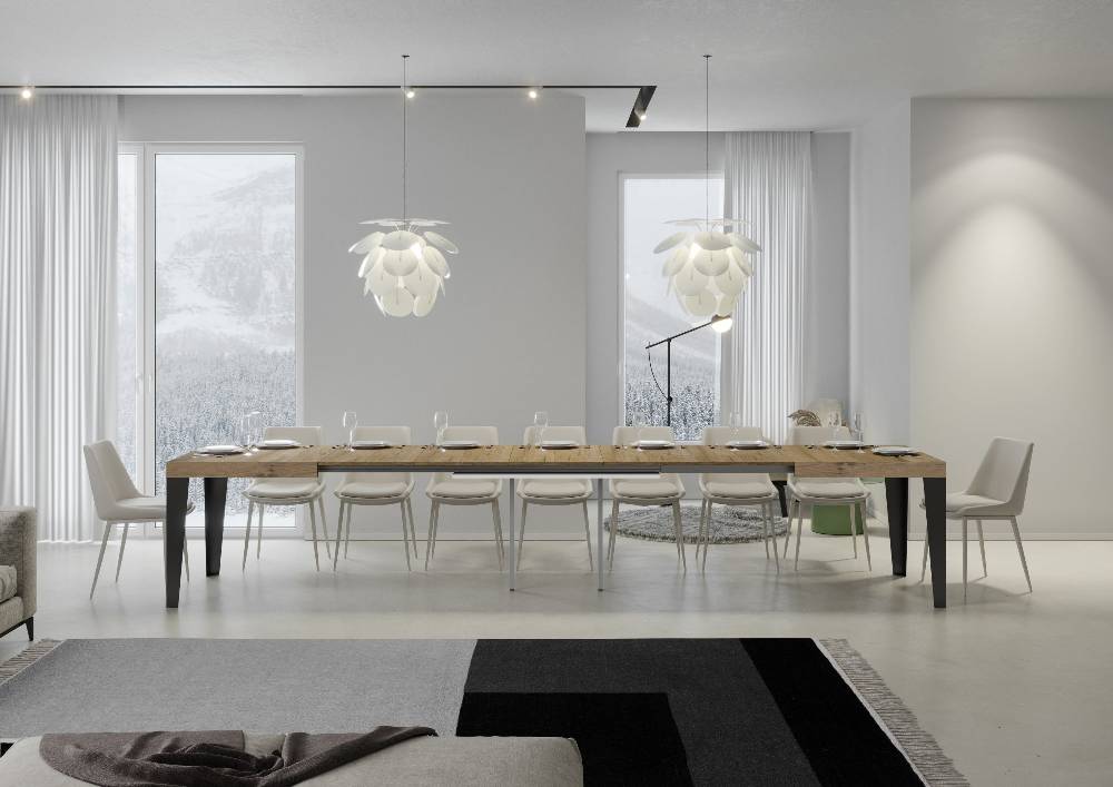 Itamoby Tavolo Flame Allungabile Piano Quercia Natura 90×180 Allungato 440 Telaio Antracite