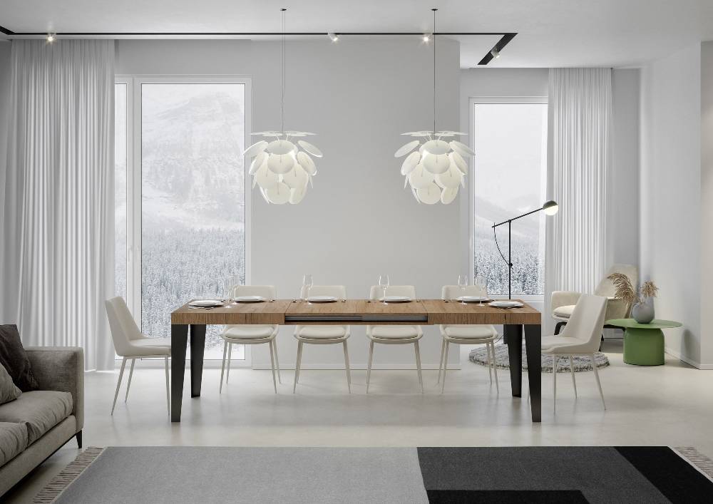 Itamoby Tavolo Flame Allungabile Piano Quercia Natura 90×160 Allungato 264 Telaio Antracite