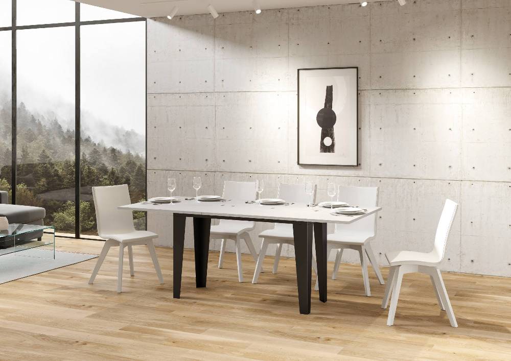 Itamoby Tavolo Flame Double Bianco Frassino 120×45 Aperto/Allungato 120×90/200×90 Gambe/telaio Antracite