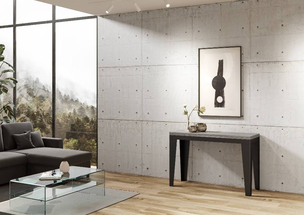 Itamoby Tavolo Flame Double Cemento 120×45 Aperto/Allungato 120×90/200×90 Gambe/telaio Antracite