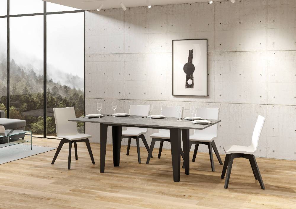 Itamoby Tavolo Flame Double Cemento 120×45 Aperto/Allungato 120×90/200×90 Gambe/telaio Antracite