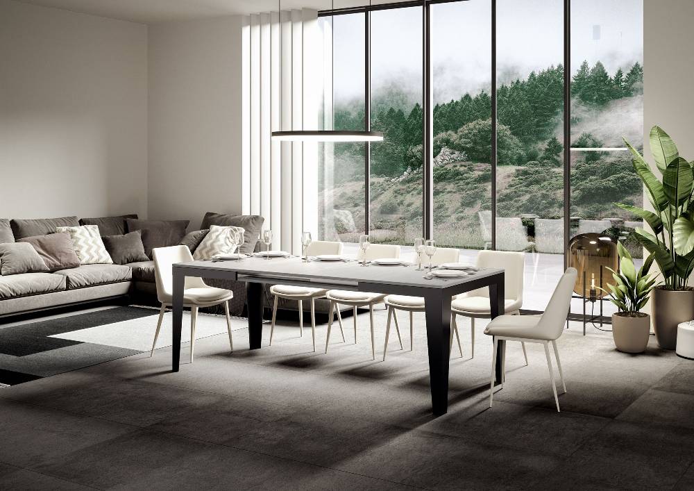 Itamoby Tavolo Flame Evolution Piano Bianco Frassino 90×120 Allungato 380 Telaio Antracite