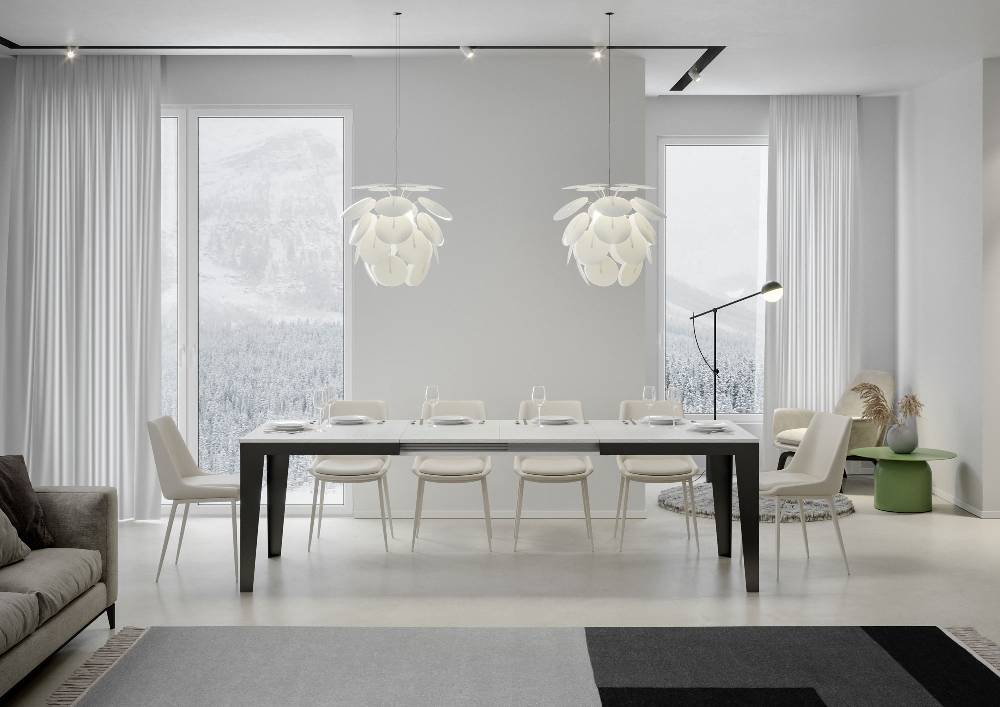 Itamoby Tavolo Flame Evolution Piano Bianco Frassino 90×160 Allungato 420 Telaio Antracite