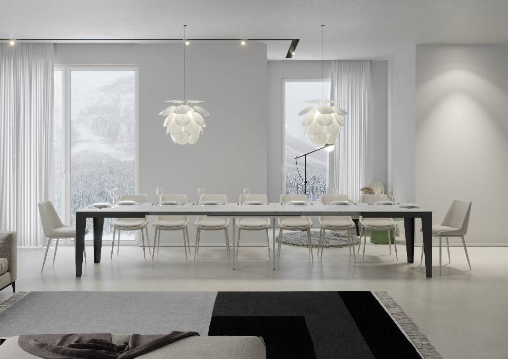 Itamoby Tavolo Flame Evolution Piano Bianco Frassino 90×160 Allungato 420 Telaio Antracite