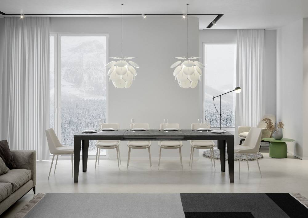 Itamoby Tavolo Flame Evolution Piano Cemento 90×180 Allungato 440 Telaio Antracite