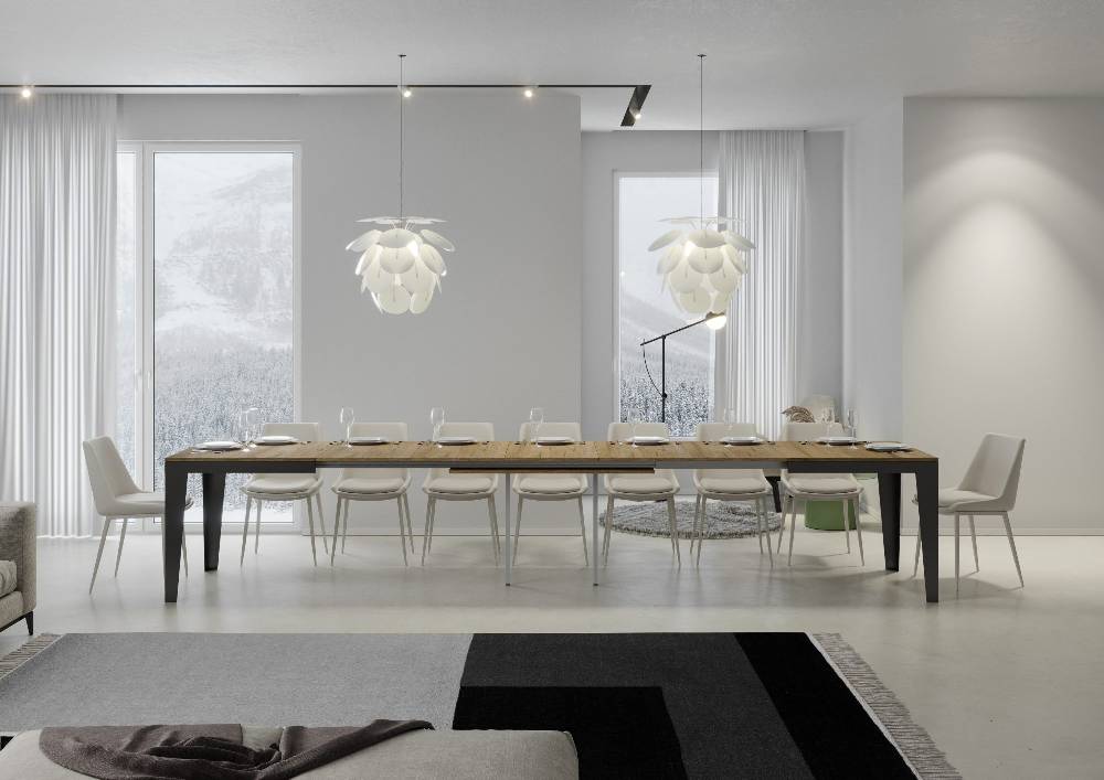 Itamoby Tavolo Flame Evolution Piano Quercia Natura 90×160 Allungato 420 Telaio Antracite