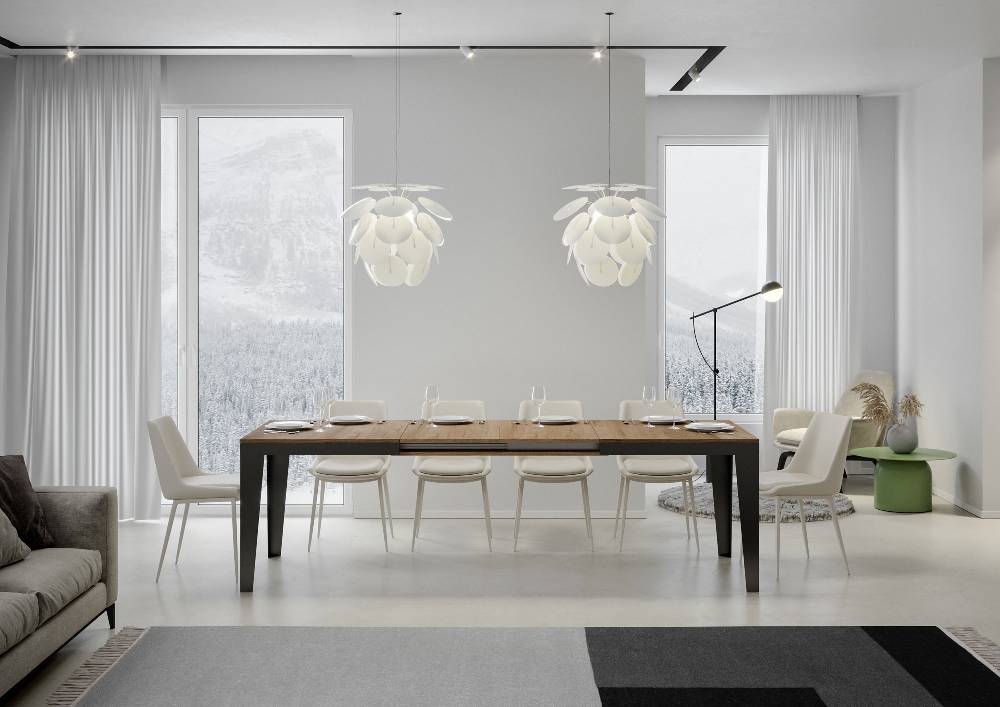 Itamoby Tavolo Flame Evolution Piano Quercia Natura 90×180 Allungato 440 Telaio Antracite