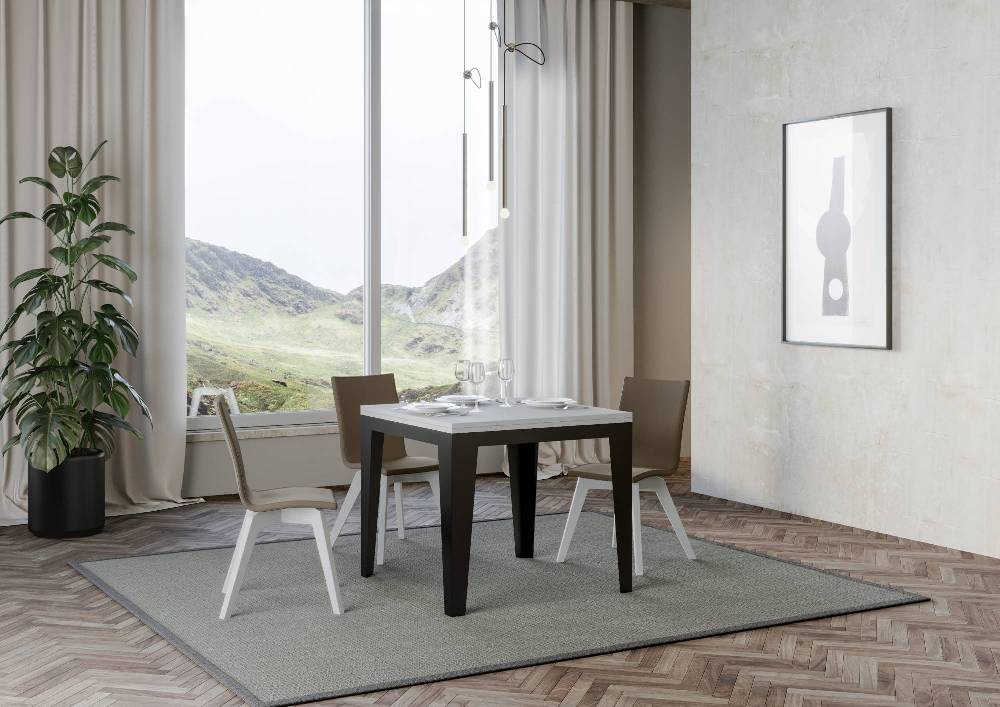 Itamoby Tavolo Flame Libra Bianco Frassino 90×90 Allungato 90×180 Telaio E Gambe Antracite