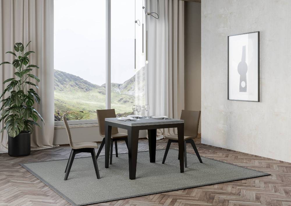 Itamoby Tavolo Flame Libra Cemento 90×90 Allungato 90×180 Telaio E Gambe Antracite