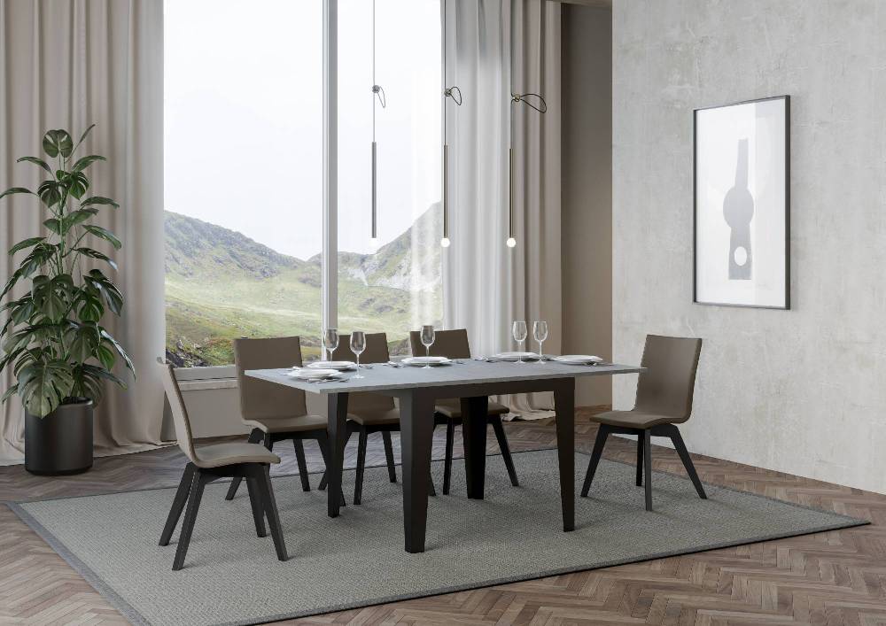 Itamoby Tavolo Flame Libra Cemento 90×90 Allungato 90×180 Telaio E Gambe Antracite