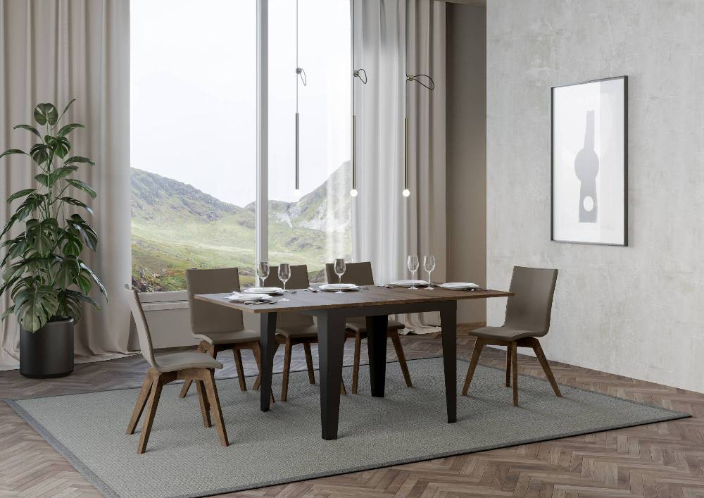 Itamoby Tavolo Flame Libra Noce 90×90 Allungato 90×180 Telaio E Gambe Antracite