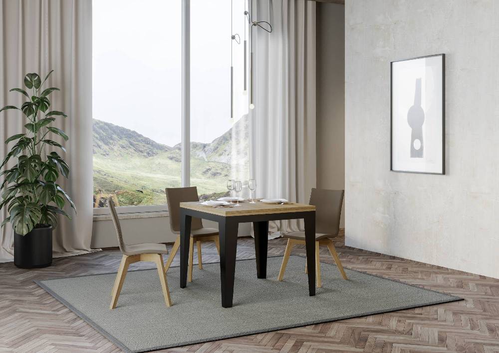 Itamoby Tavolo Flame Libra Quercia Natura 90×90 Allungato 90×180 Telaio E Gambe Antracite