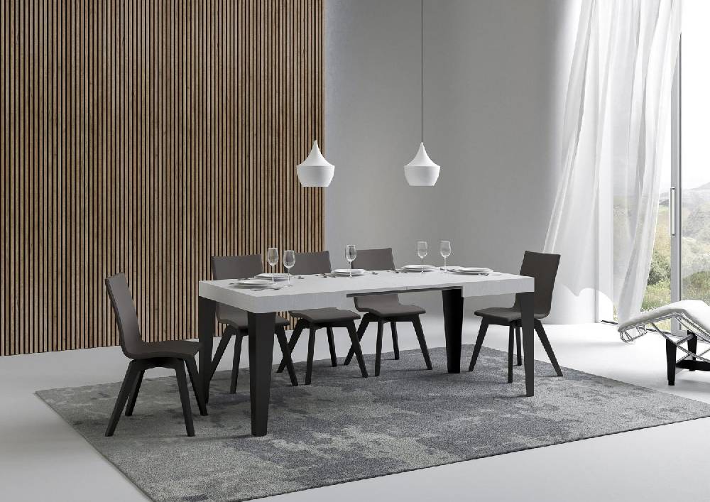 Itamoby Tavolo Flame Piano Bianco Frassino Cm. 70×110 Allungabile Fino A 194 Telaio Antracite