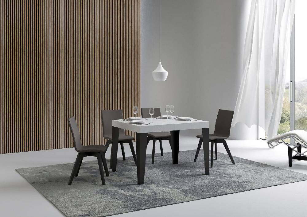 Itamoby Tavolo Flame Piano Bianco Frassino Cm. 80×120 Allungabile Fino A 204 Telaio Antracite