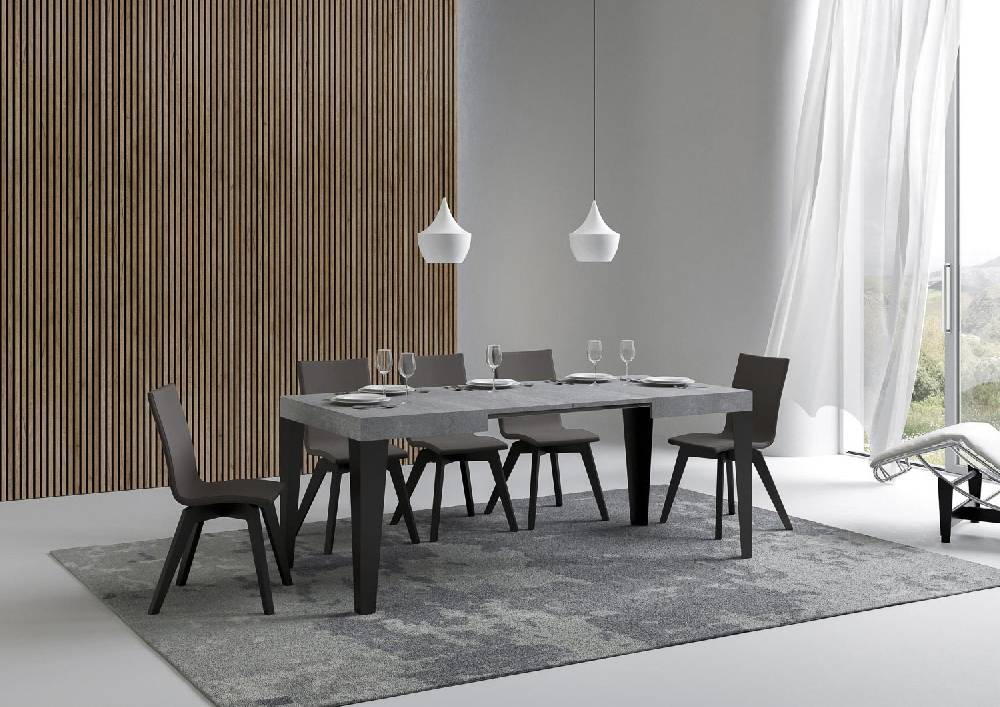 Itamoby Tavolo Flame Piano Cemento Cm. 70×110 Allungabile Fino A 194 Telaio Antracite