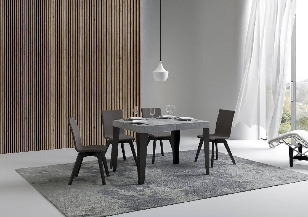 Itamoby Tavolo Flame Piano Cemento Cm. 80×120 Allungabile Fino A 204 Telaio Antracite