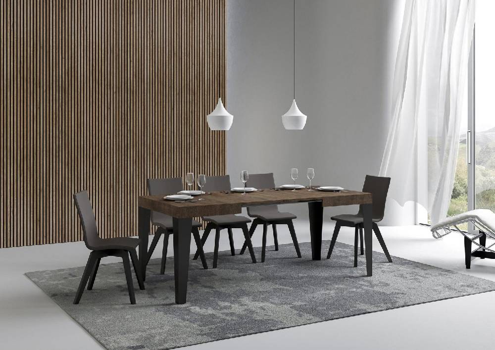 Itamoby Tavolo Flame Piano Noce Cm. 70×110 Telaio Allungabile Fino A 194 Antracite