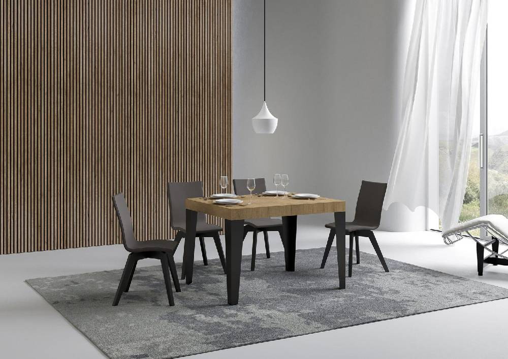 Itamoby Tavolo Flame Piano Quercia Natura Cm. 80×120 Allungabile Fino A 204 Telaio Antracite