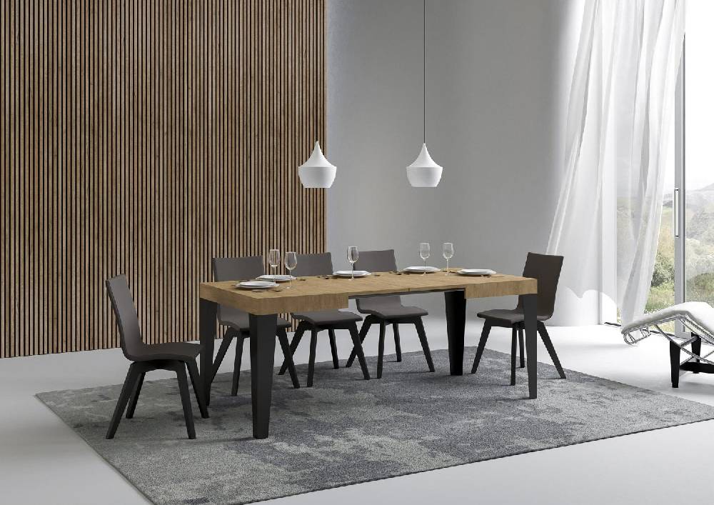 Itamoby Tavolo Flame Piano Quercia Natura Cm. 80×120 Allungabile Fino A 204 Telaio Antracite