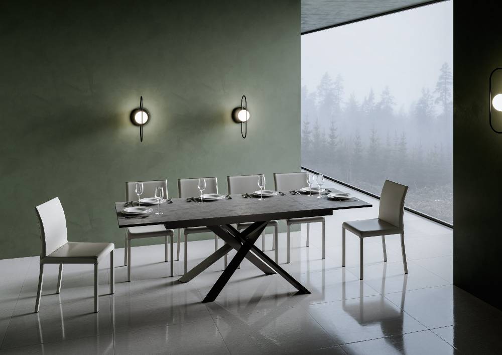 Itamoby Tavolo Ganty Piano Antracite Spatolato Bordo Antracite 90×160 + 60 Telaio Antracite