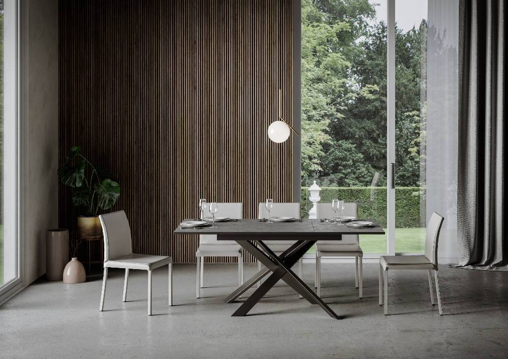 Itamoby Tavolo Ganty Piano Antracite Spatolato Bordo Antracite 90×120 + 60 Telaio Antracite