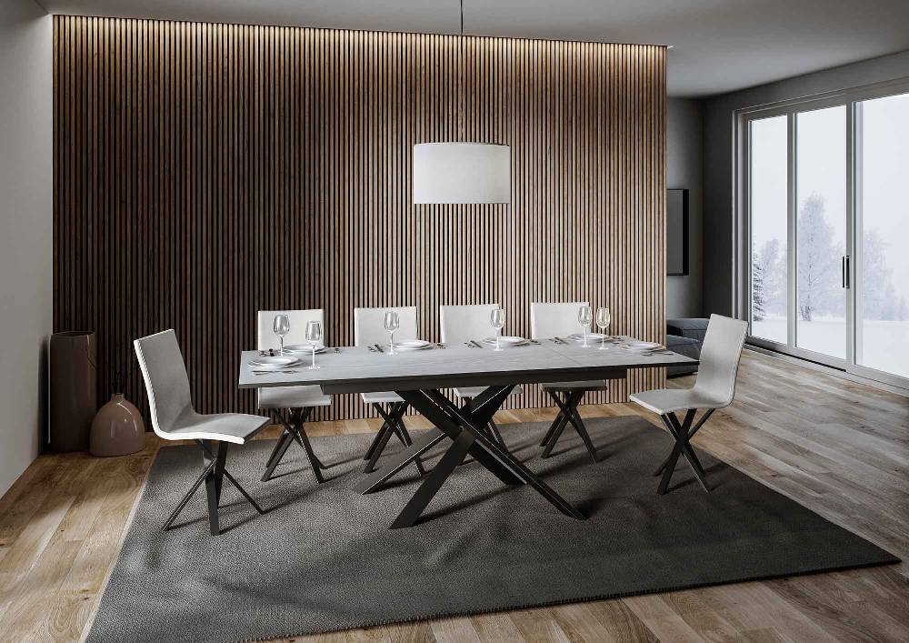 Itamoby Tavolo Ganty Piano Bianco Frassino Bordo Antracite 90×160 + 60 Telaio Antracite