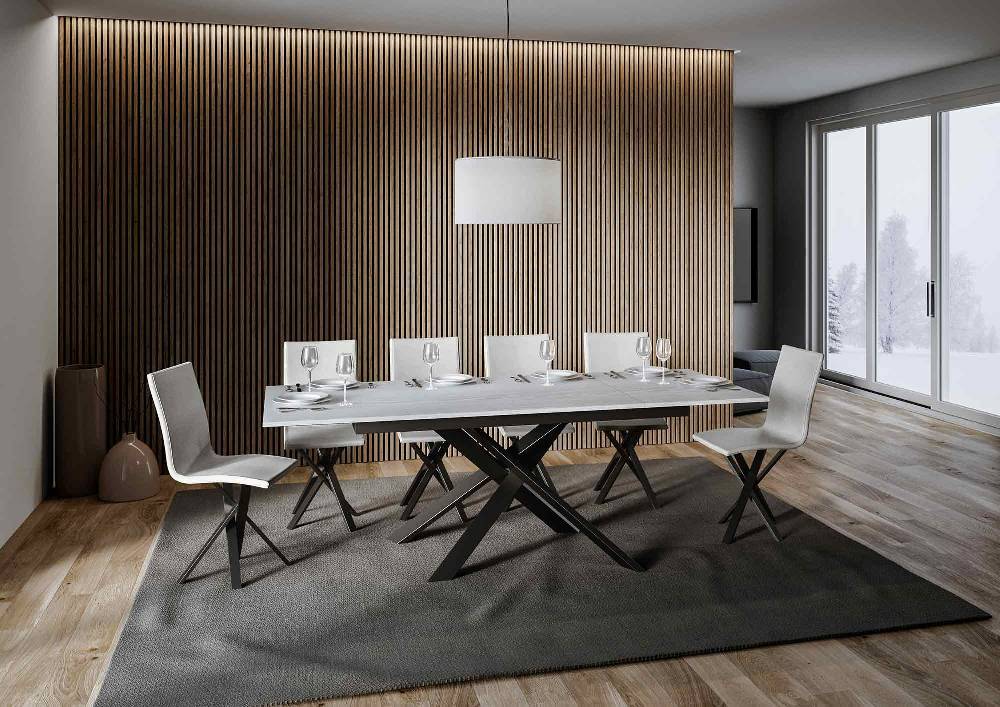 Itamoby Tavolo Ganty Piano Bianco Frassino Bordo Frassino 90×160 + 60 Telaio Antracite