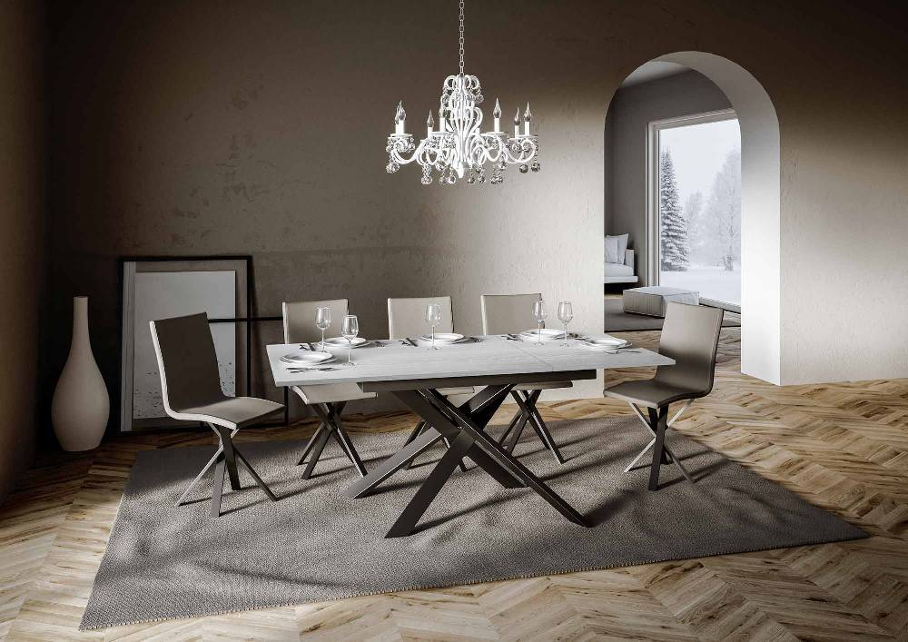 Itamoby Tavolo Ganty Piano Bianco Frassino Bordo Frassino 90×120 + 60 Telaio Antracite