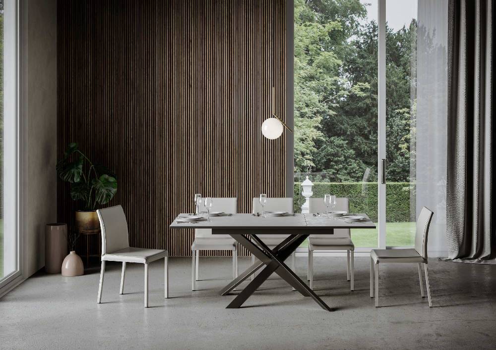 Itamoby Tavolo Ganty Piano Bianco Spatolato Bordo Antracite 90×120 + 60 Telaio Antracite