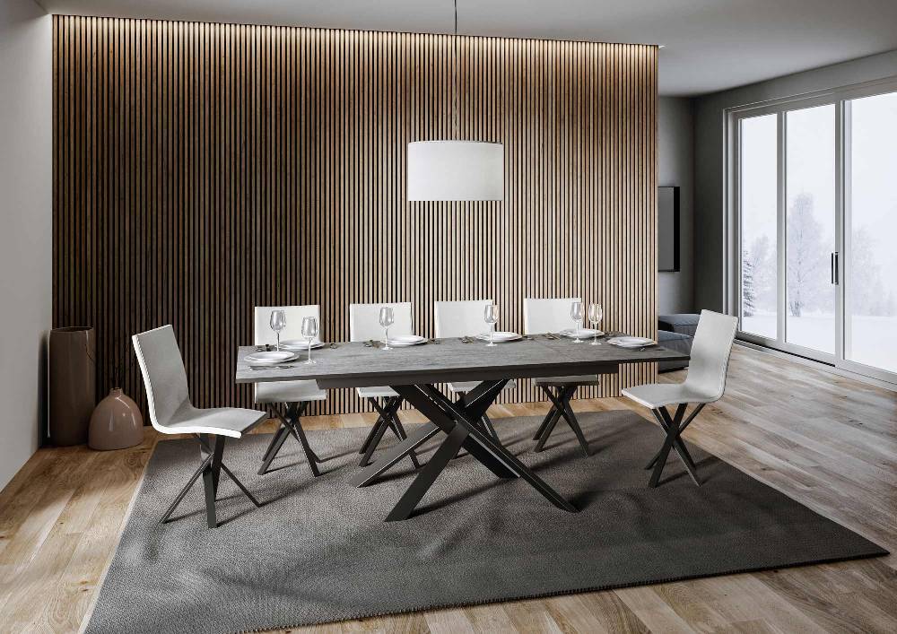 Itamoby Tavolo Ganty Piano Cemento Bordo Antracite 90×160 + 60 Telaio Antracite