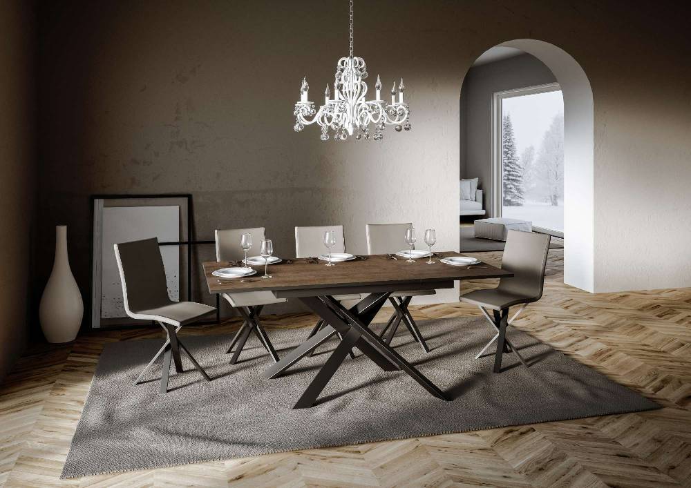 Itamoby Tavolo Ganty Piano Noce Bordo Antracite 90×120 + 60 Telaio Antracite