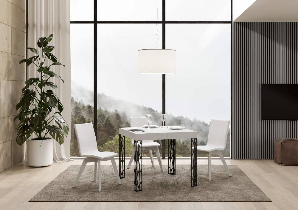 Itamoby Tavolo Ghibli Allungabile Piano Bianco Frassino 90×90 Allungato 246 Telaio Antracite