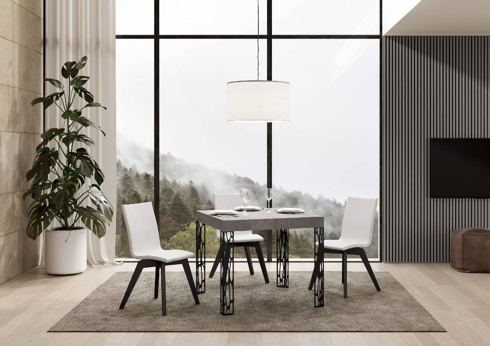 Itamoby Tavolo Ghibli Allungabile Piano Cemento 90×90 Allungato 246 Telaio Antracite