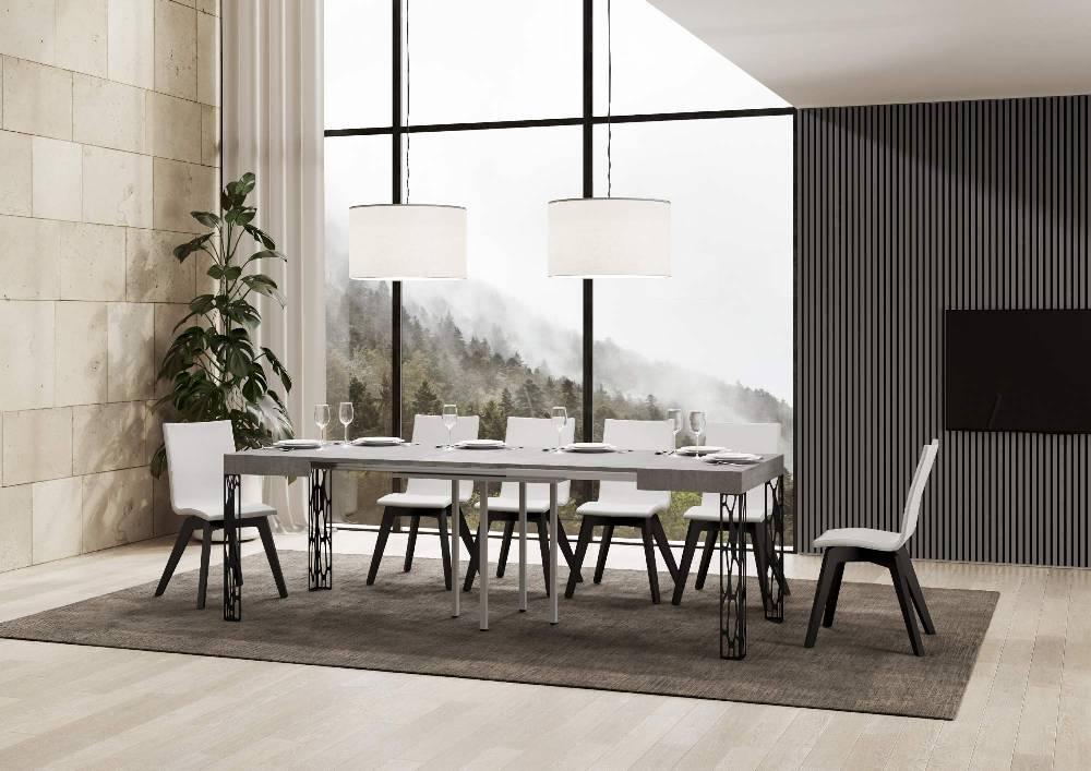 Itamoby Tavolo Ghibli Allungabile Piano Cemento 90×90 Allungato 246 Telaio Antracite